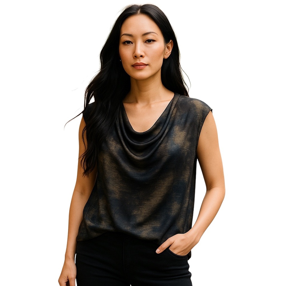 Michel Antoni Black Blouse Women 3X Sleeveless Witchy Goth Retro Slinky